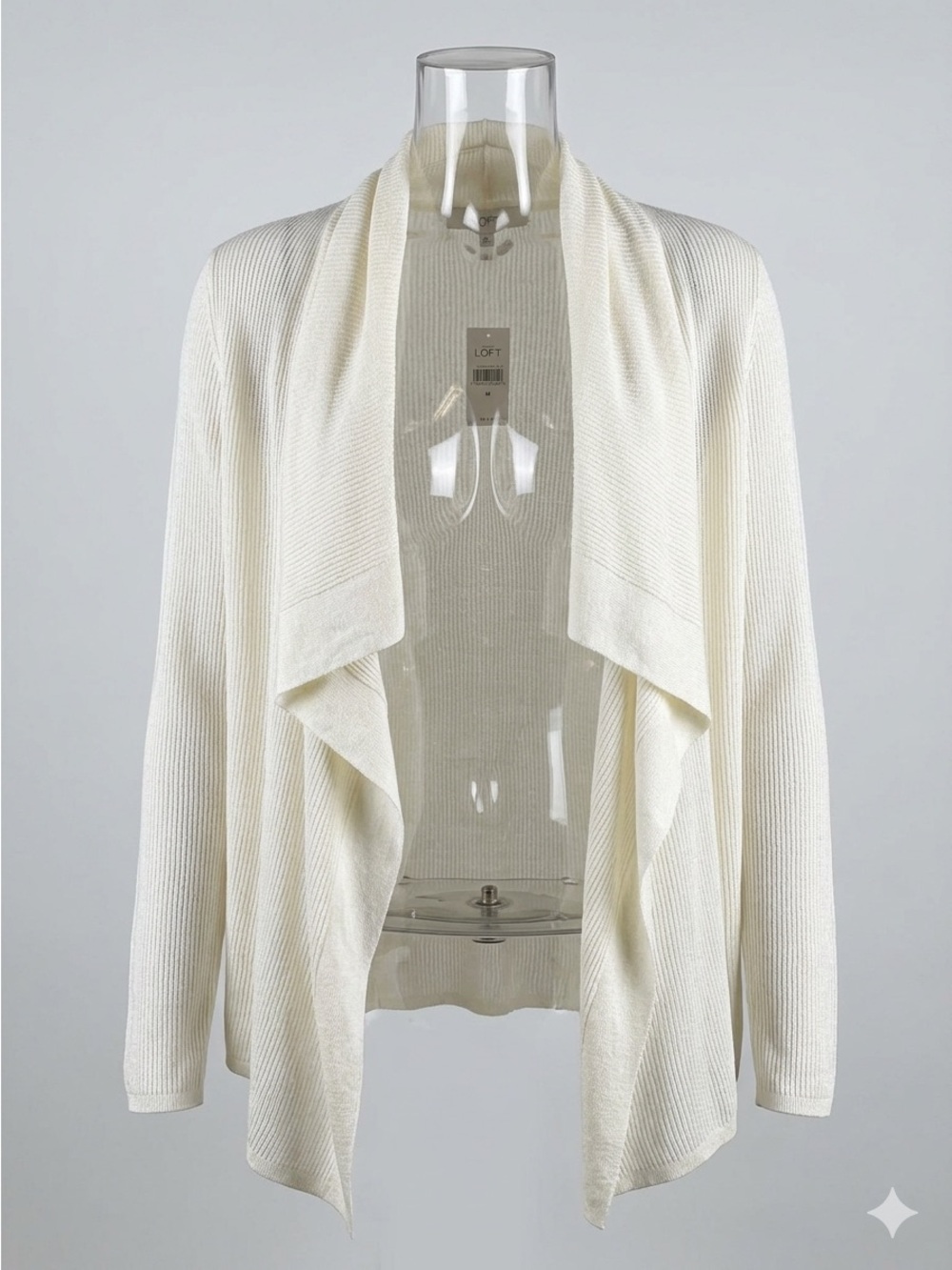 LOFT Ivory Open-Front Draped Ribbed Cardigan - Picture 2 of 4